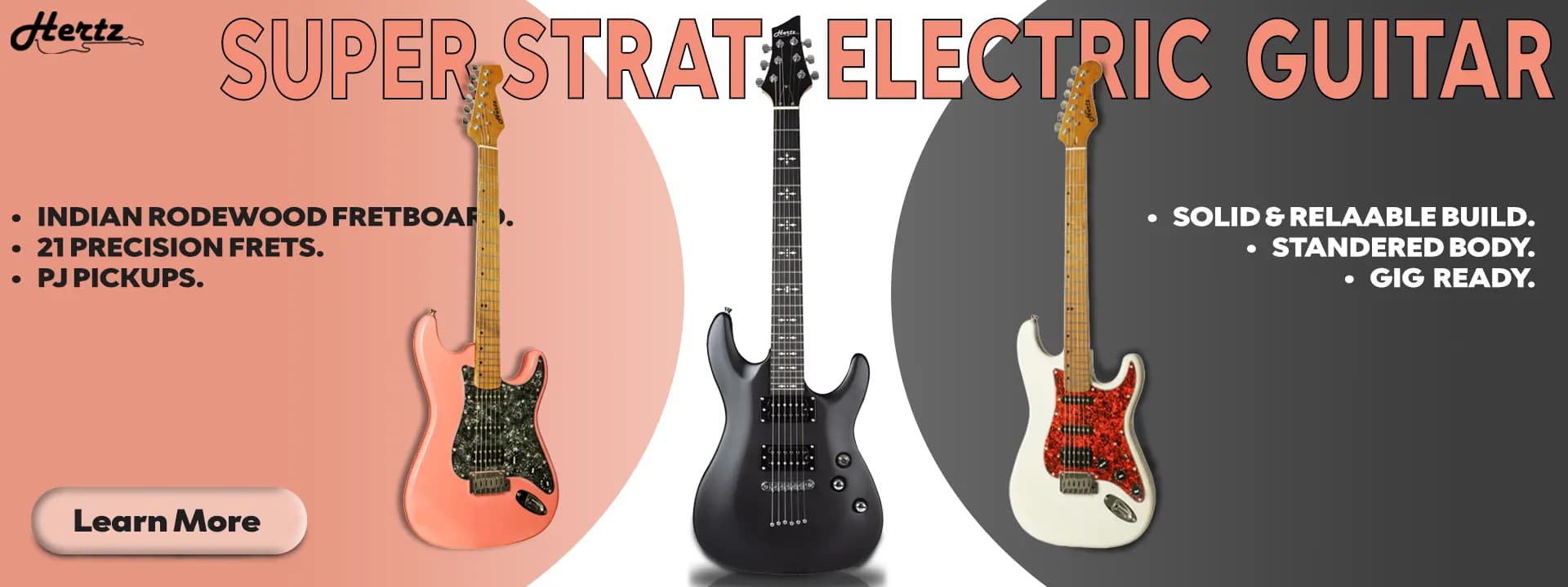 Hertz Super Strat electric guitar — Indian rosewood fretboard, 21 precision frets, PJ pickups at Vibe Music