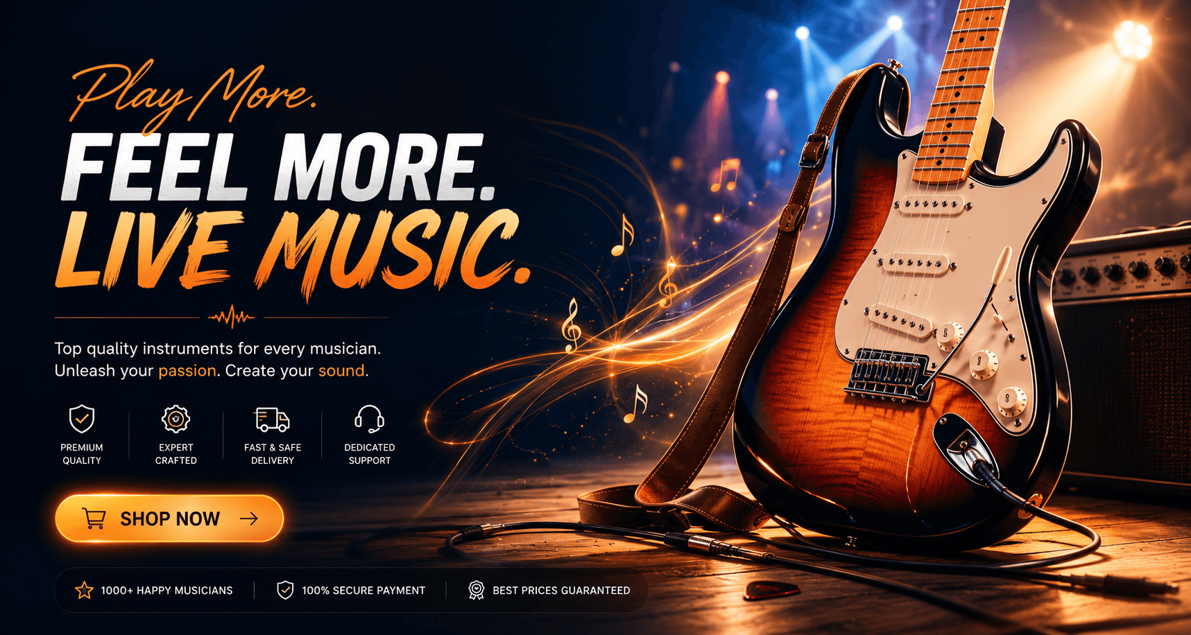 Play More. Feel More. Live Music — shop guitars at Vibe Music