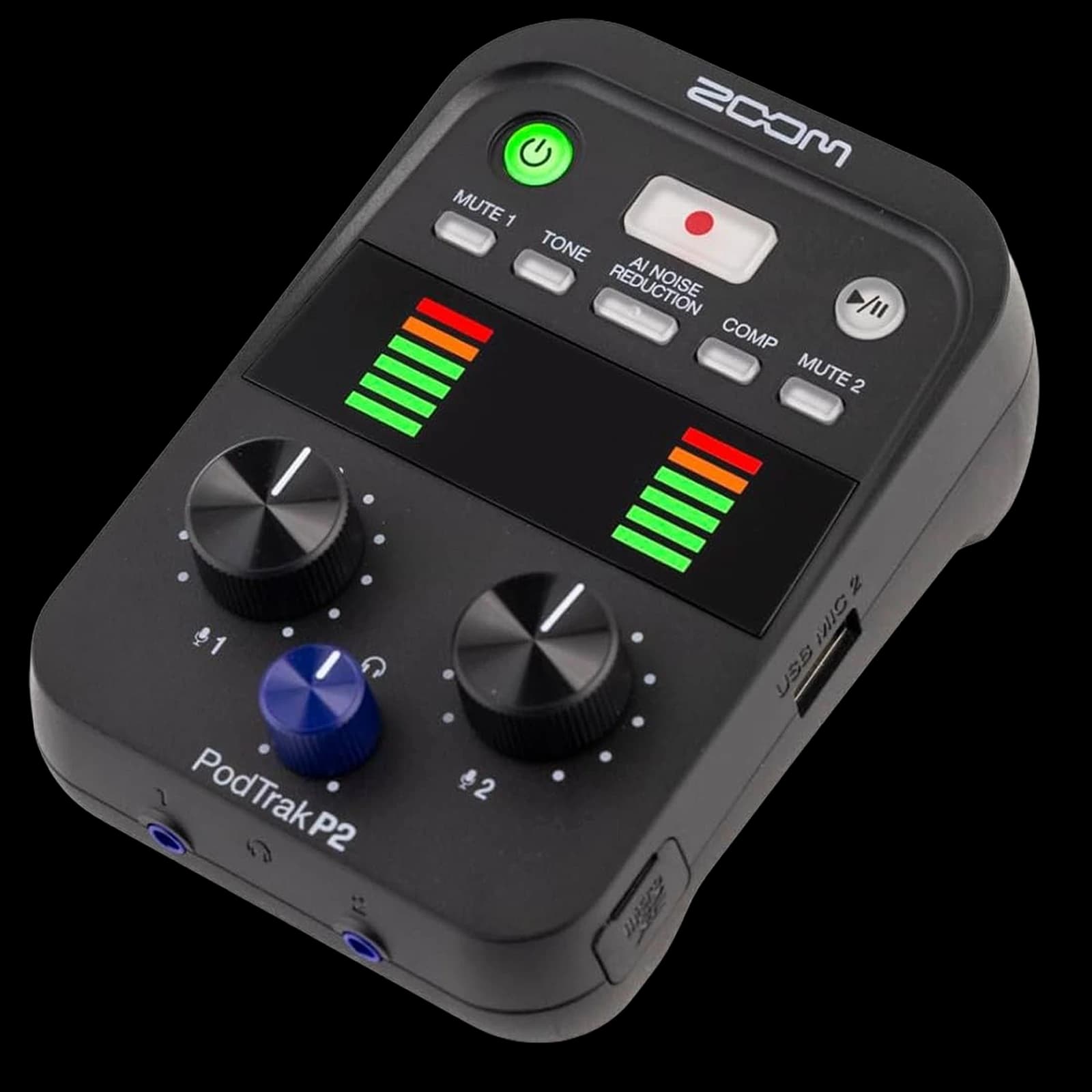 Zoom PodTrak P2 USB Podcast Recorder & Audio Interface view 1